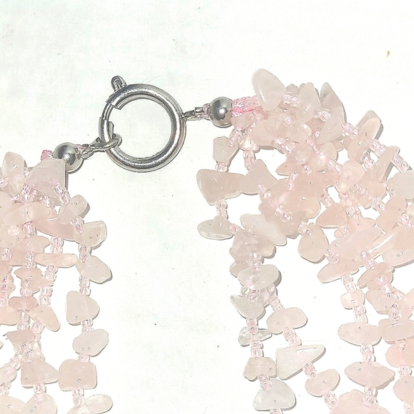 16" Bib Necklace Multiple strand Rose Quartz pink blush Toggle Clasp  Bew - Picture 3 of 3